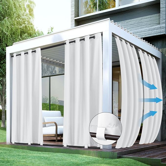 Windproof Outdoor Curtains for Patio Waterproof 4 Pcs 54x120 In White | Grommet by HolidayIdeas