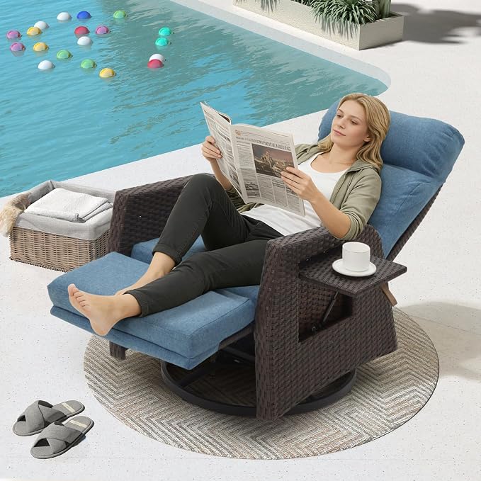 Patio Swivel Rattan Recliner - Image 7