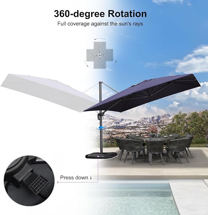 PURPLE LEAF Patio Telescopic Umbrella 11.5' x 11.5' Up Down Lifting Navy | - Image 6