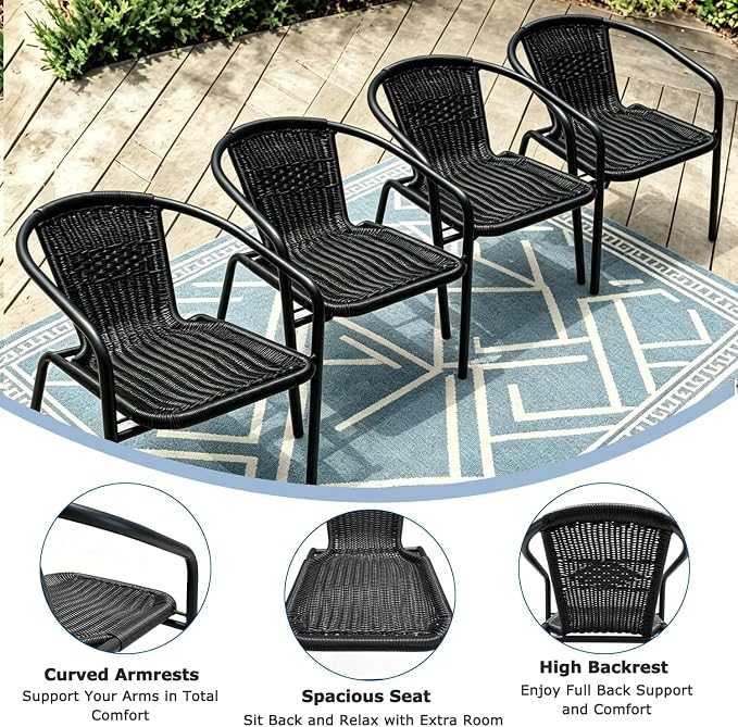 4 Stackable Wicker Patio Chairs, Weather-Resistant Outdoor Seating - Image 5
