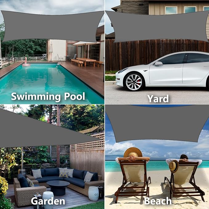 12' x 16' Rectangle Sun Shade Sail, 185 GSM HDPE, Dark Grey | 95% UV block - Image 7