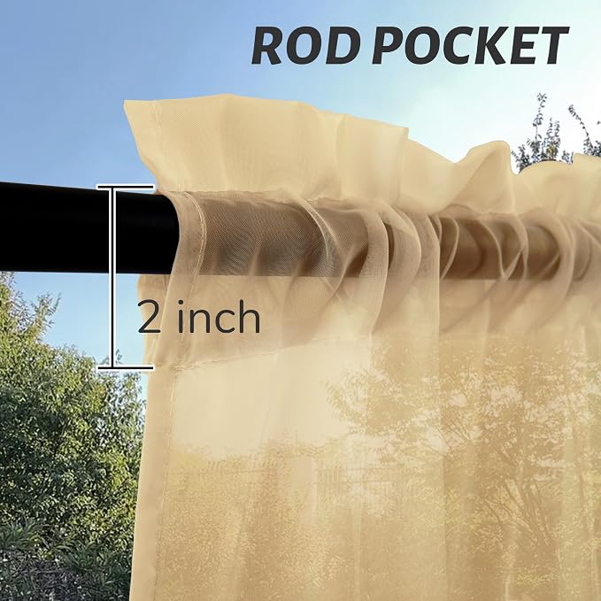 Outdoor Sheer Curtains for Patio Waterproof, 2 Panels Rod Pocket Indoor/Outdoor - Image 3
