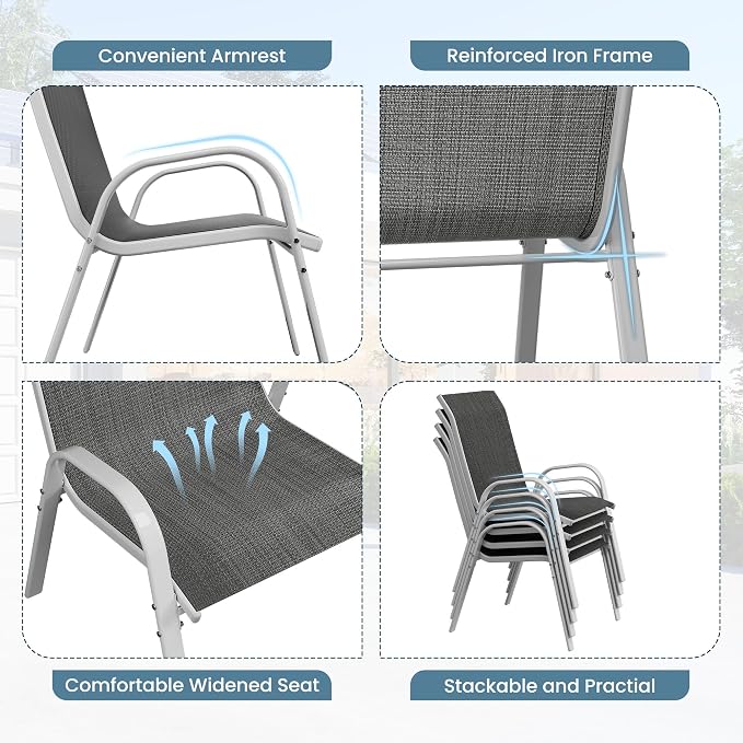 Amopatio Patio Chairs Set of 6, Stackable Outdoor Dining Chairs - Image 5