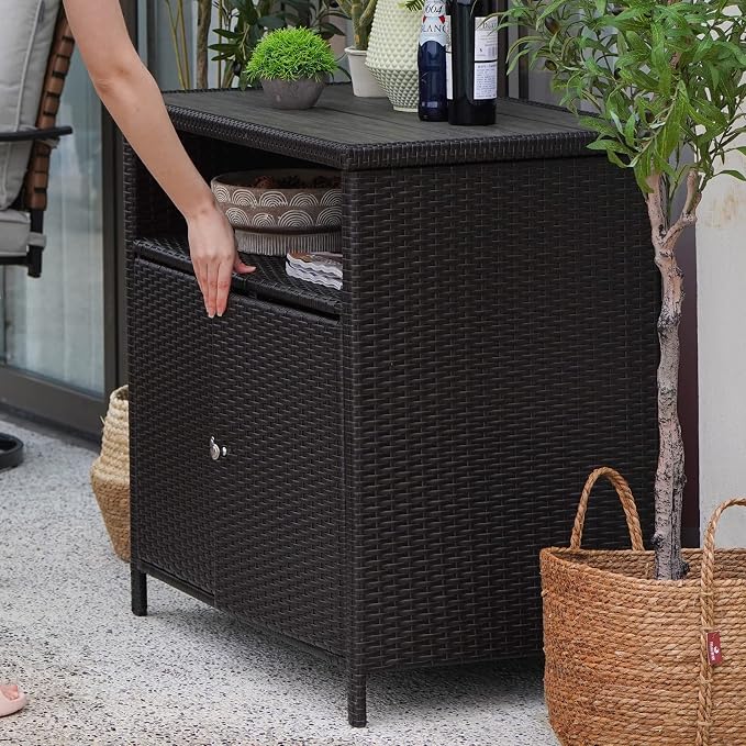 Grand patio Wicker Storage Cabinet Outdoor Waterproof Buffet Cabinet Patio Bar - Image 5