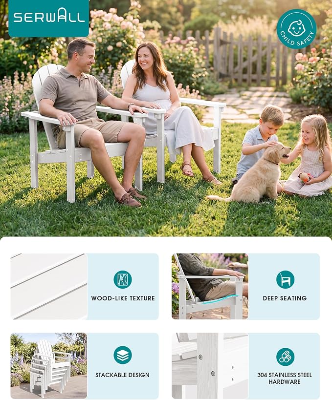 SERWALL HDPE Stackable Adirondack Chairs Set of 2, Space-Saving - Image 6