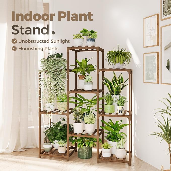 Bamworld Plant Stand Indoor Plants Shelf Outdoor Wood Plant Rack | - Image 2