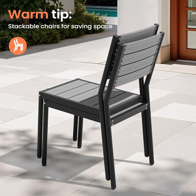 Pellebant Stackable Outdoor Patio Dining Chairs Set of 2 | Aluminum Armless - Image 8