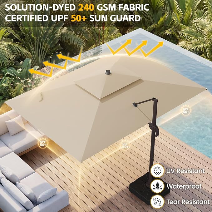 9x12 FT Patio Cantilever Umbrella, Rectangular Heavy Duty Offset Umbrella - Image 3