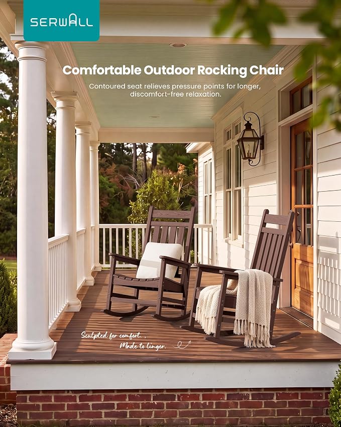 SERWALL Outdoor Rocking Chair Set of 2, Oversized Rocker - Image 8