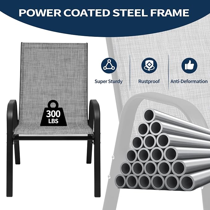 Patio Chairs Set of 4, Outdoor Stackable Dining Chairs | All Weather Textilene - Image 8