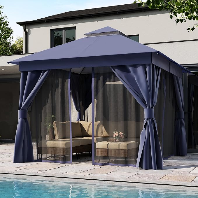 10'x10' Outdoor Gazebo, Metal Frame Heavy Duty Patio Canopy Tent Shelter - Image 3