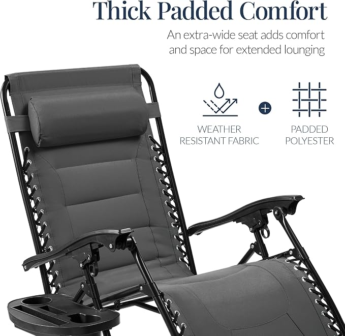 Best Choice Products Oversized Padded Zero Gravity Chair, Folding Outdoor Patio - Image 4