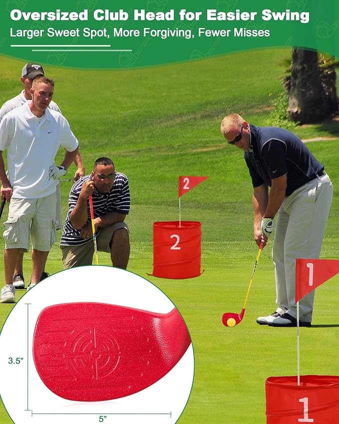 4 Pack Red Golf Clubs with 5” x 3.5” Oversized Heads and 36” Lightweight Carbon Shaft Perfect for Outdoor Yard Games