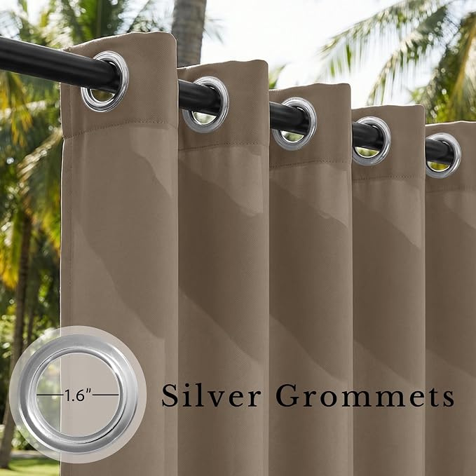 Outdoor Waterproof Curtains for Patio 52x84 Inch Mocha, 1 Panel | Light - Image 3