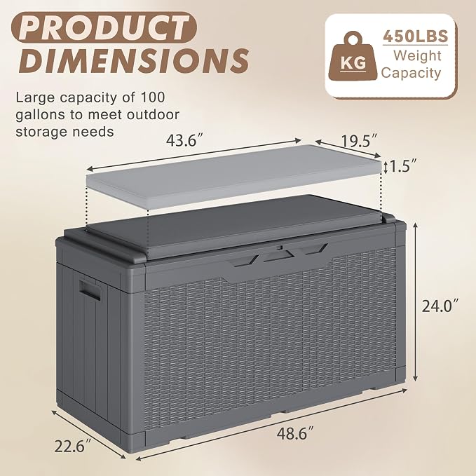 Devoko 100 Gallon Deck Box Waterproof Outdoor Storage Box - Image 5