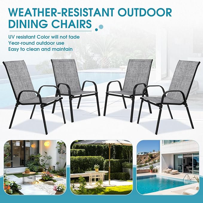 24.4" Outdoor Patio Stackable Chairs Set of 4, Outside Furniture - Image 8