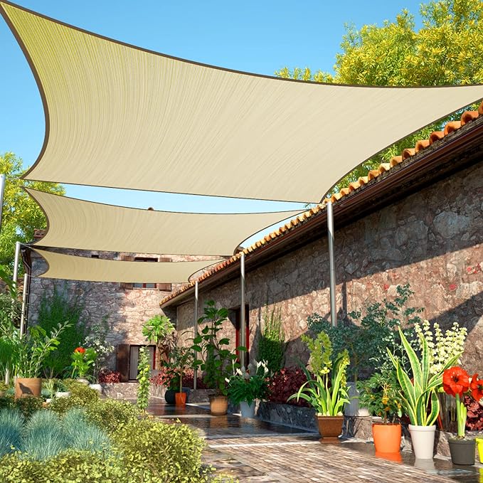 15' x 15' Beige Sun Shade Sail UPF50 Square smTAPR0816 Canopy Fabric Cloth by ShadeMart