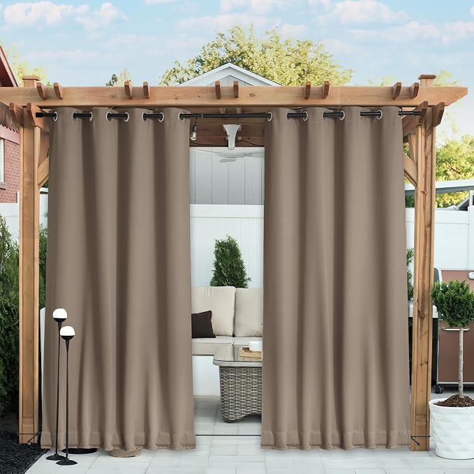 NICETOWN 2 PCs Outdoor Curtains Waterproof Fixed Bottom W52xL84 Soft Brown | by NICETOWN