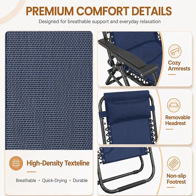 Yaheetech 26" Zero Gravity Recliners Adjustable Set of 2, Cup Holder Trays and - Image 6