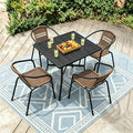 5 Piece Patio Dining Set with Black Outdoor Metal Table & 4 Hand-Woven PE by Home