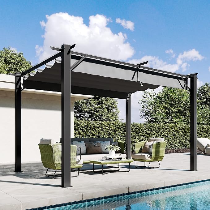 Aoxun 10'x12' Outdoor Retractable Pergola, Patio Pergola by Aoxun