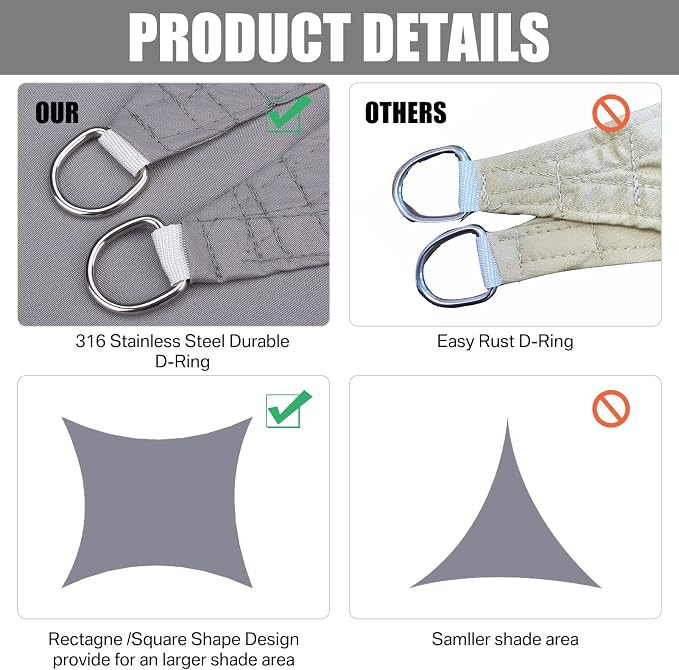 Neween Waterproof Sun Shade Sail Square UV Block Canopy - Image 4