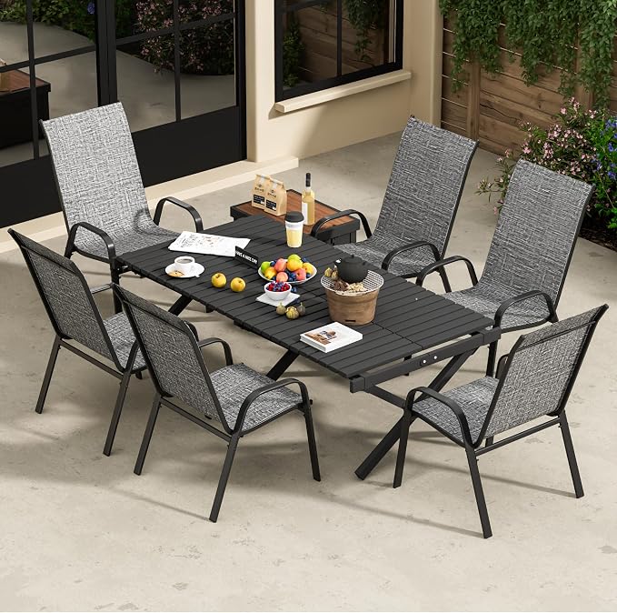 Patio Chairs Set of 8, Outdoor Stackable Dining Chairs - Image 2