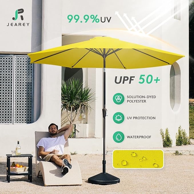 JEAREY 9FT Outdoor Patio Umbrella, Market Umbrella, Tilt & Crank UV Protection - Image 3