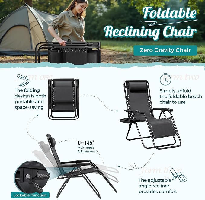 Homall Zero Gravity Chair Patio Folding Lawn Lounge Chairs | Outdoor Lounge - Image 8