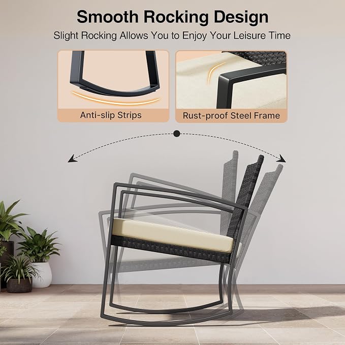 Qsun 3 Pieces Porch Furniture Set Patio Rocking Bistro Set Outdoor Patio Chairs - Image 3