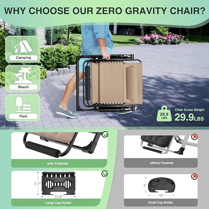 Suteck Oversized Zero Gravity Chair, 500LBS 33In XXL Outdoor Recliner Chairs | - Image 5