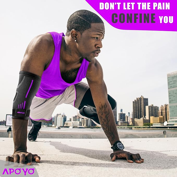 APOYO Elbow Brace for Tendonitis and Tennis Elbow, Elbow Compression Sleeve, Elbow Brace for Women and Men w/ Adjustable Strap for Tennis Elbow Relief, Weightlifting, Arthritis, Workouts, Reduce Joint Pain During Fitness Activity (Purple, Medium)