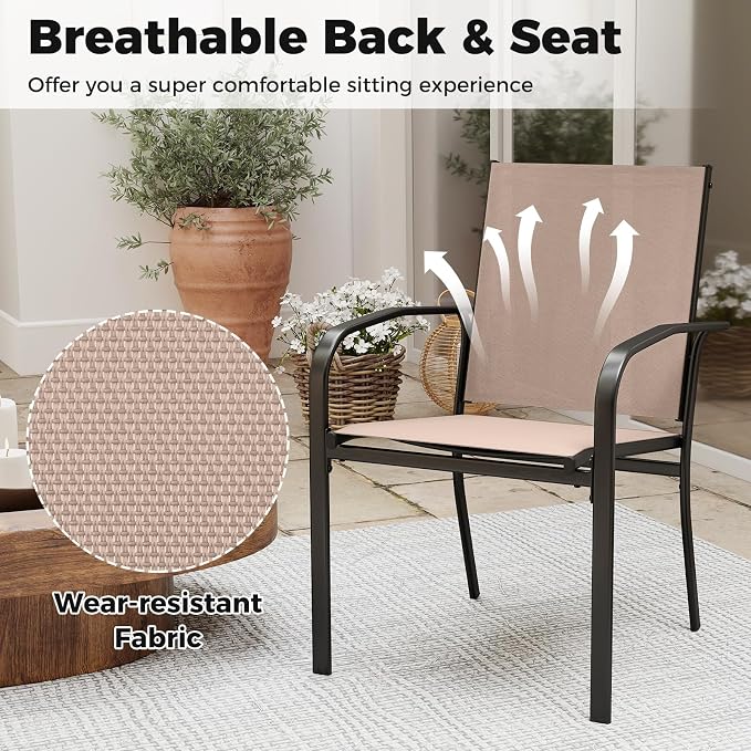Giantex Stackable Patio Chairs Set of 4, All Weather Outdoor Dining Chairs - Image 5