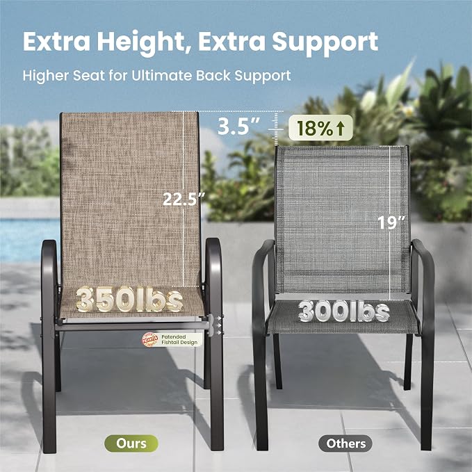 PHI VILLA Outdoor Stackable Dining Chair Set of 6, Textilene Mesh & Metal | - Image 2