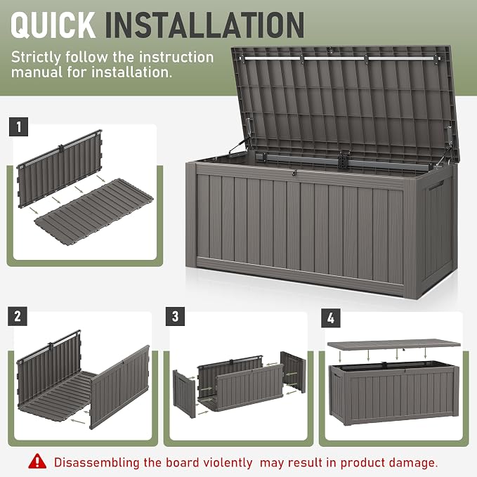 Outdoor Storage Box, 150 Gallon Large Outdoor Resin Deck Box, Storage - Image 8