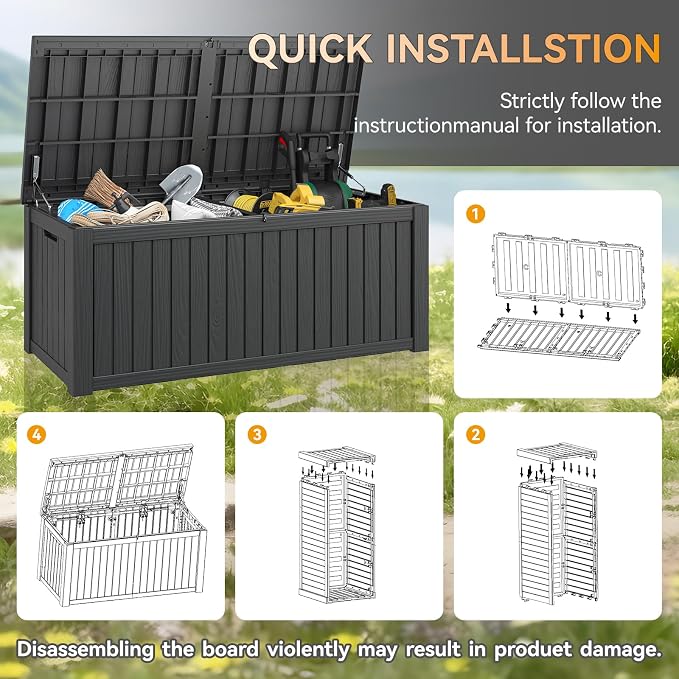 Outdoor Storage Box, 230 Gallon Large Outdoor Resin Deck Box, Storage - Image 6