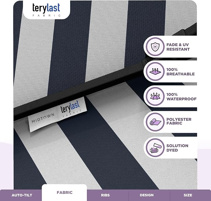 Midtown Umbrellas 10-Year-No-Fade - 8 Ft - UV Proof Black/White Stripes Fabric - Image 3