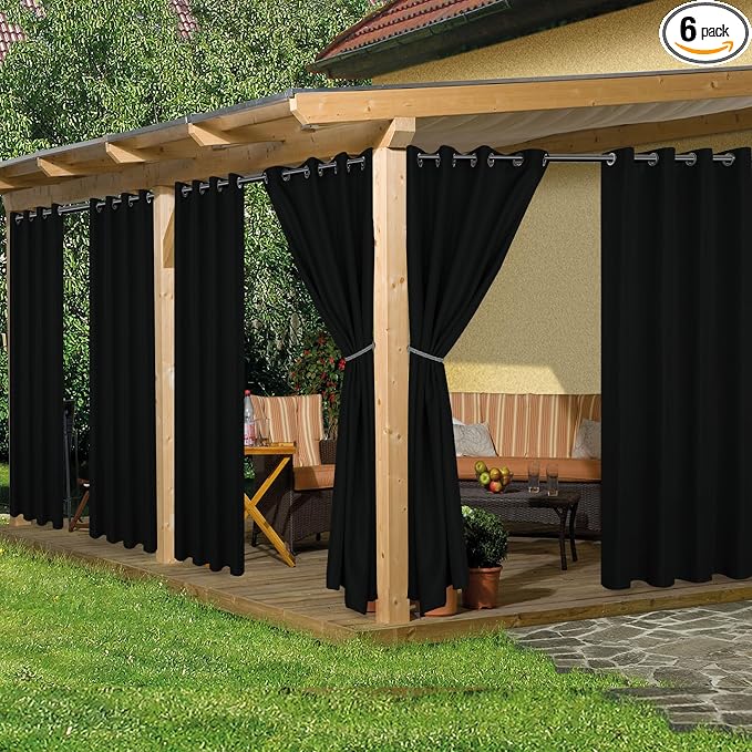 Black Patio Outdoor Curtains Waterproof by HolidayIdeas
