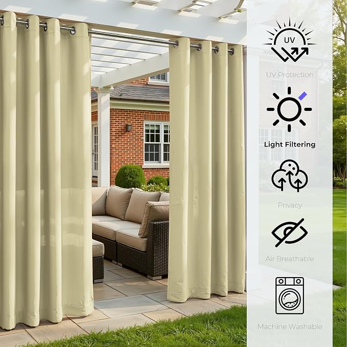 Set of 2 Outdoor Curtains for Patio Waterproof, Breathable Grommet Panels for - Image 4