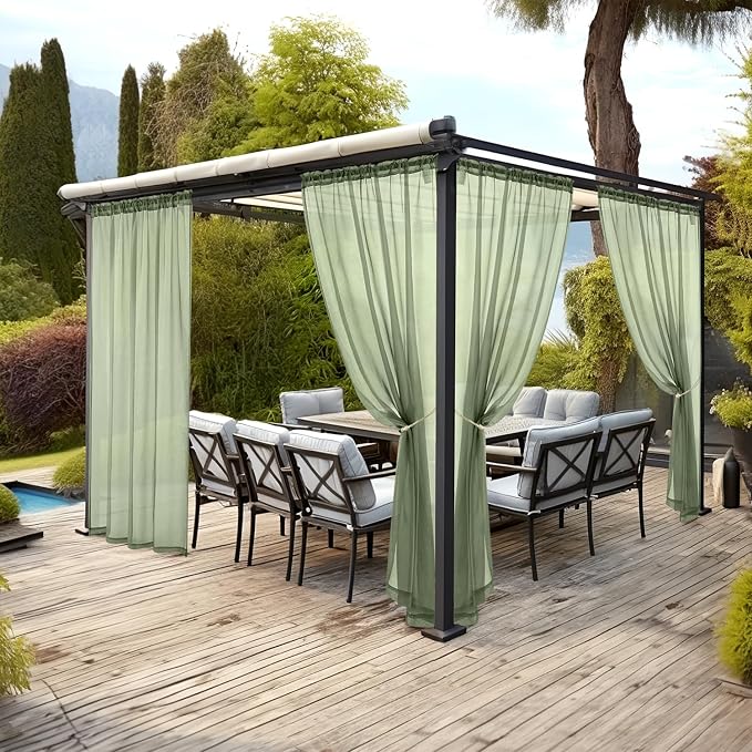 MIULEE Sage Green Waterproof Outdoor Sheer Curtains - Image 2