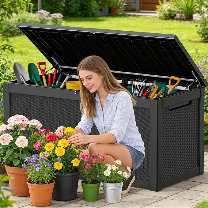 320 Gallon Outdoor Storage Box Resin Deck Box All Weather Waterproof Large - Image 7