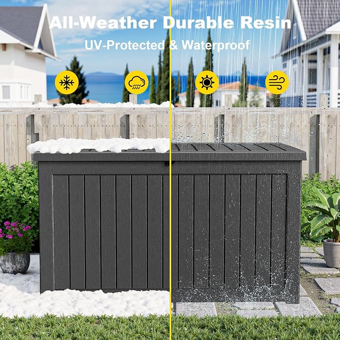 Deck Box - 280 Gallon Large Outdoor Storage Box, Waterproof Weatherproof Resin - Image 6