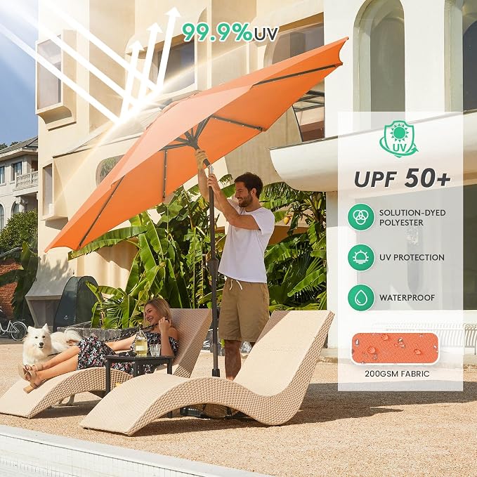 JEAREY 9' Patio Umbrella with Solar Lights, LED Umbrella, Tilt & Crank UV - Image 7