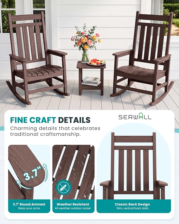SERWALL Outdoor Rocking Chair, Oversized Rocking Chair - Image 6