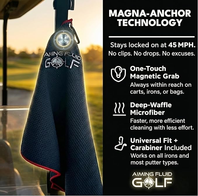 Magnetic 3-Stage Cleaning System Golf Towel - Microfiber Rag with Magnet for Golfcart Bags for Men and Women Golfers Accessories (Cool Grey, 16" x 24" Stubby)