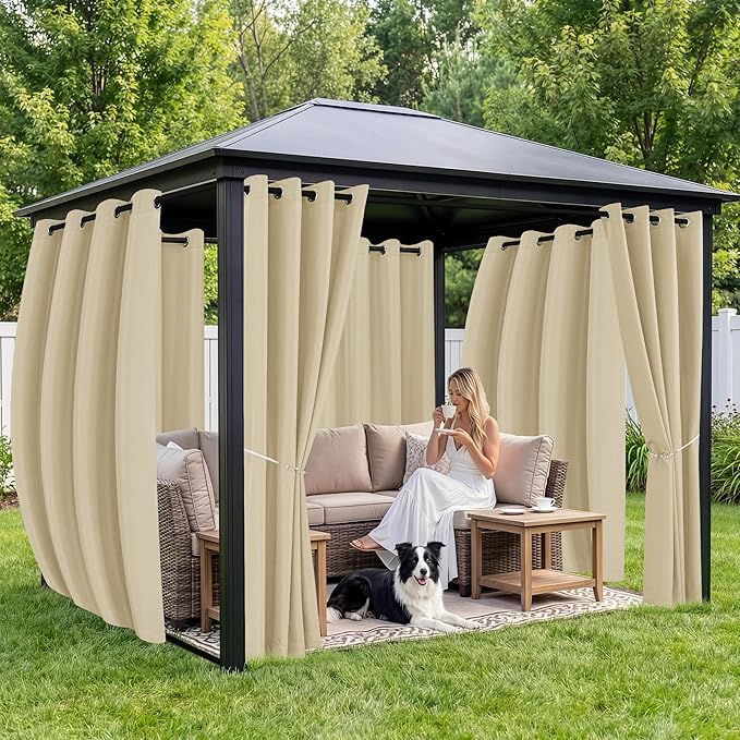 Outdoor Curtains for Patio Waterproof 6 Panels, Porch Sun Shade | Weatherproof - Image 4