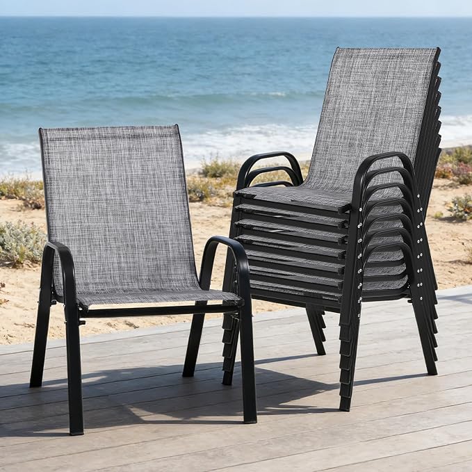24.4" Wide Outdoor Stackable Chairs Set of 8 | Stacking Patio Chairs - Image 2