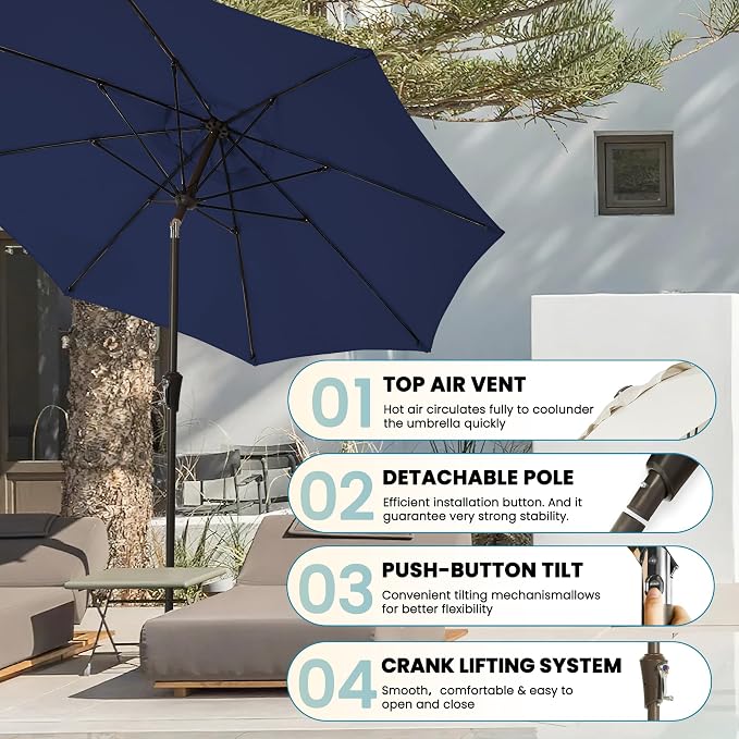 9FT Large Outdoor Patio Umbrella Market Table Umbrella-UV Resistant, Easy Push - Image 6