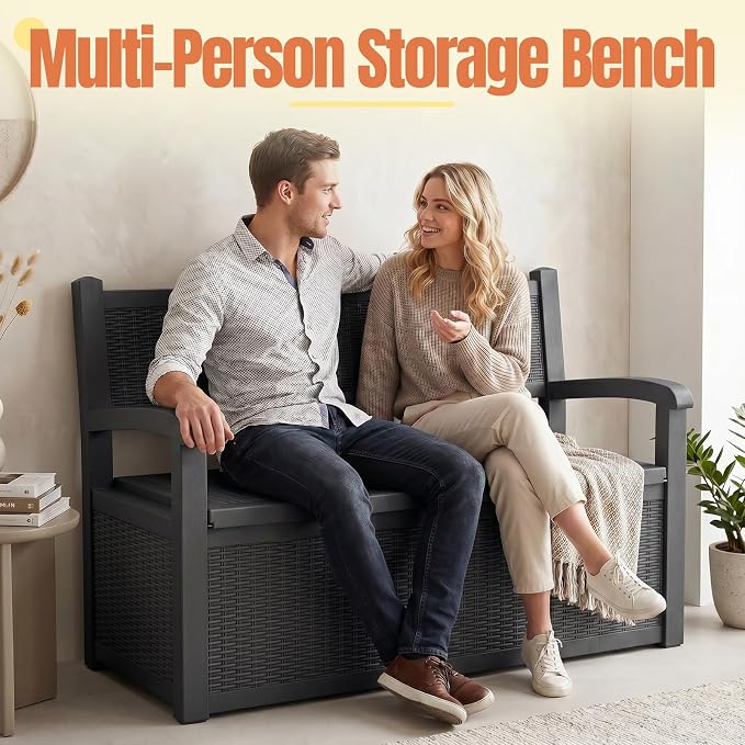Storage Bench Outdoor Deck Box, 100 Gallon Waterproof & UV Resistant Lockable - Image 6