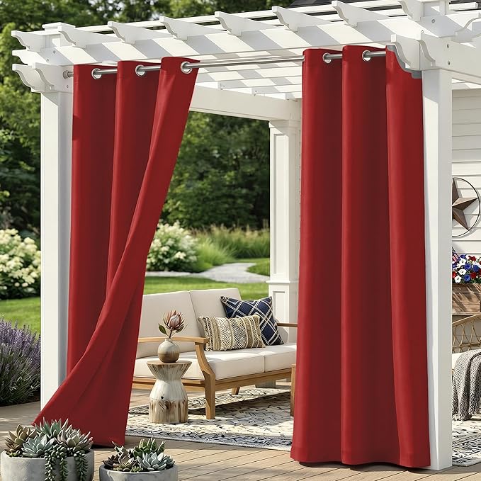 Set of 6 Outdoor Curtains for Patio Waterproof, Breathable Grommet Panels for by Sunshelf